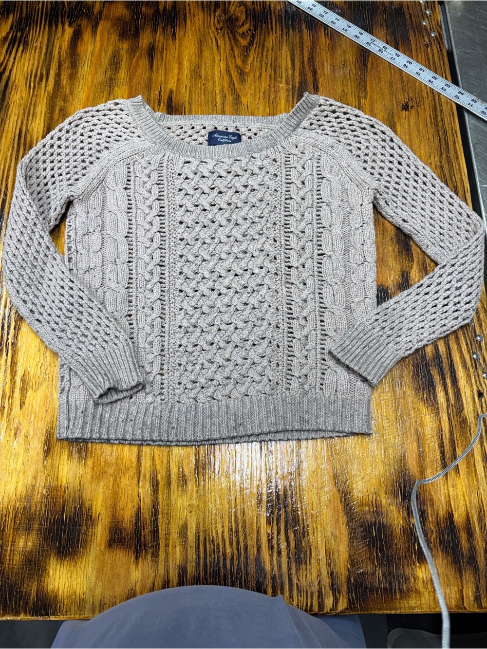 American Eagle Outfitters Taupe Cable Knit Crewneck Sweater